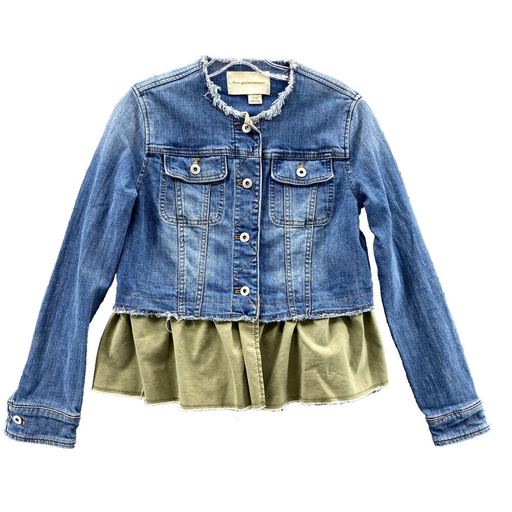 Anthropologie Pilcro Denim Jacket Women's XS Olive Green Peplum Flare Flowy Boho